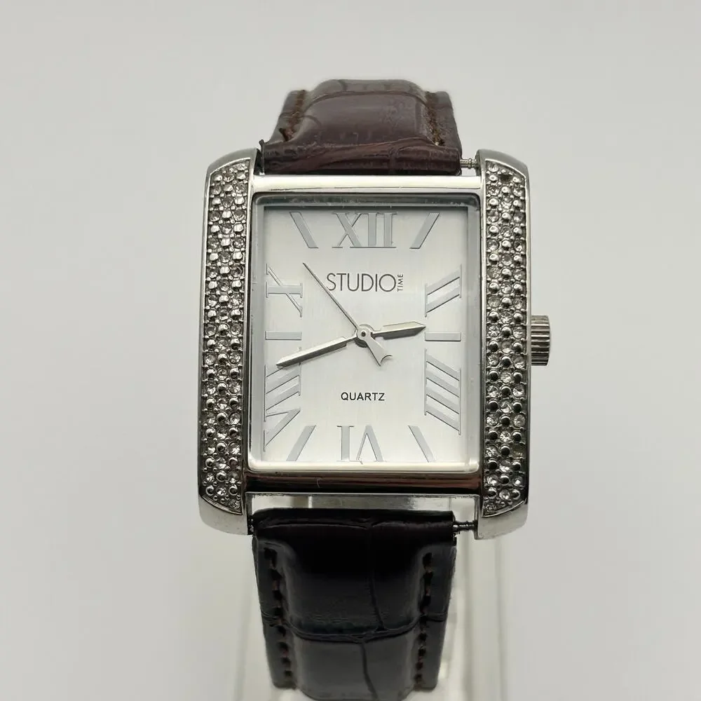 Studio Women's Wristwatch Silver Stainless Steel Brown Leather 32mm Working